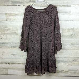 Mikarose womens size L purple Lace boho long sleeve midi dress cotton blend